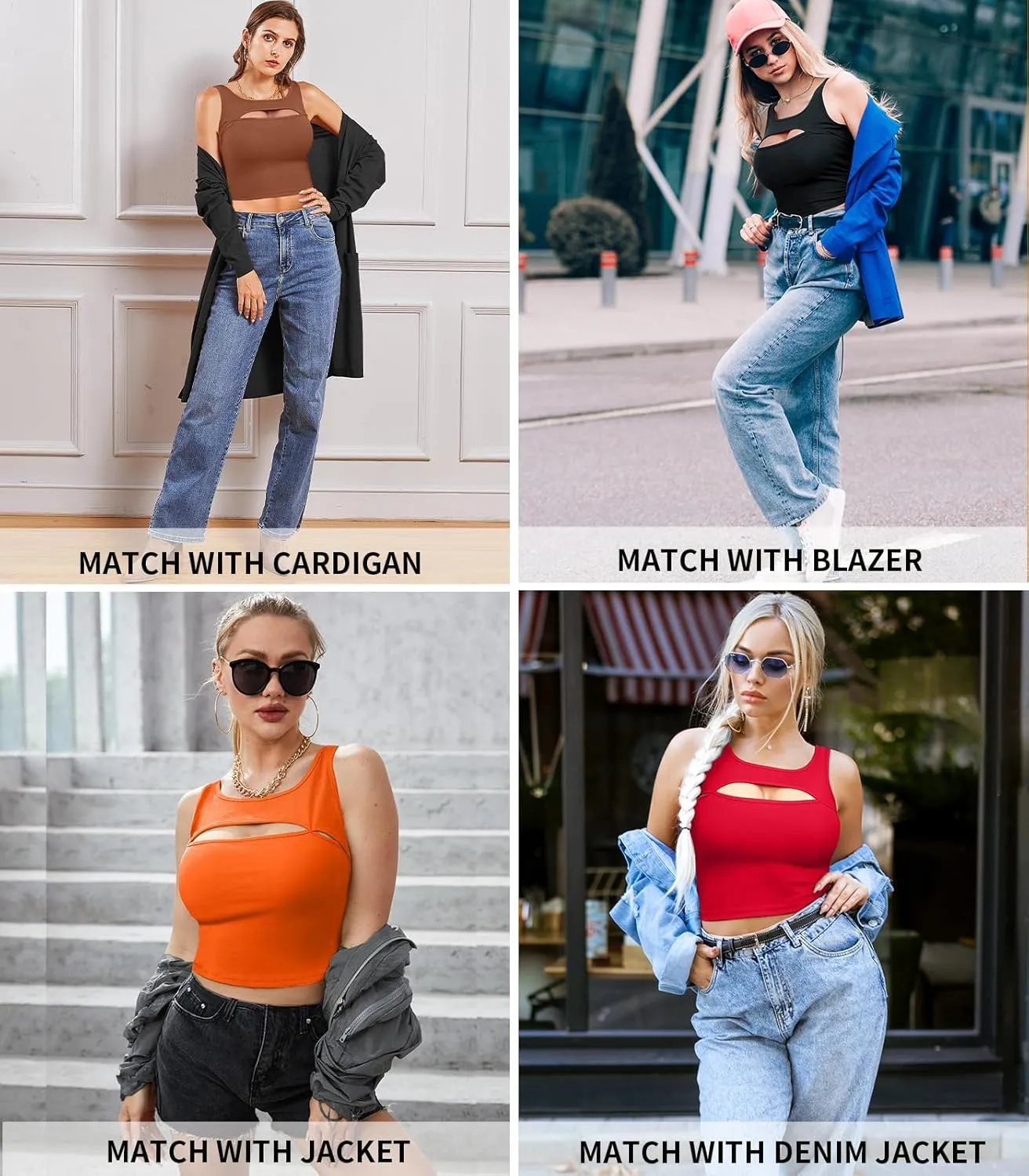 V FOR CITY Crop Tops for Women Front Cutout Cropped Tank Summer Sleeveless Cotton Cami Shirts