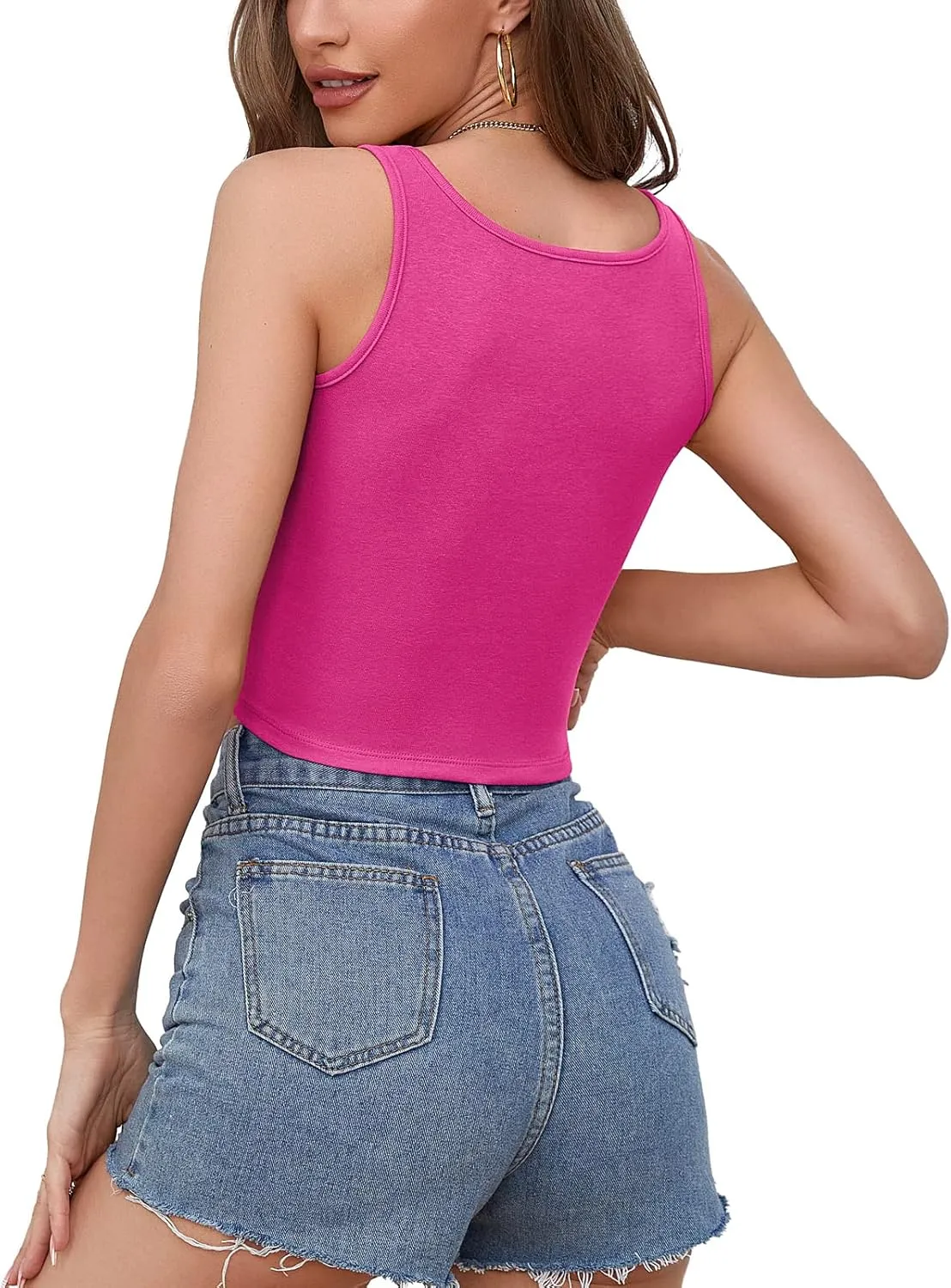 V FOR CITY Crop Tops for Women Front Cutout Cropped Tank Summer Sleeveless Cotton Cami Shirts
