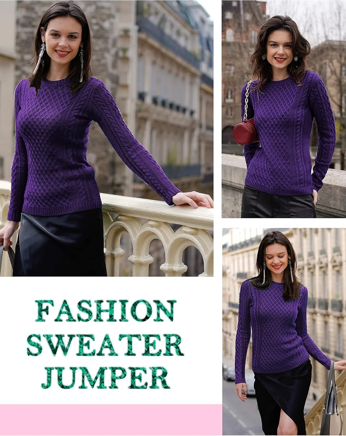 v28 Women Crew Neck Knit Stretchable Elasticity Long Sleeve Sweater Jumper Pullover
