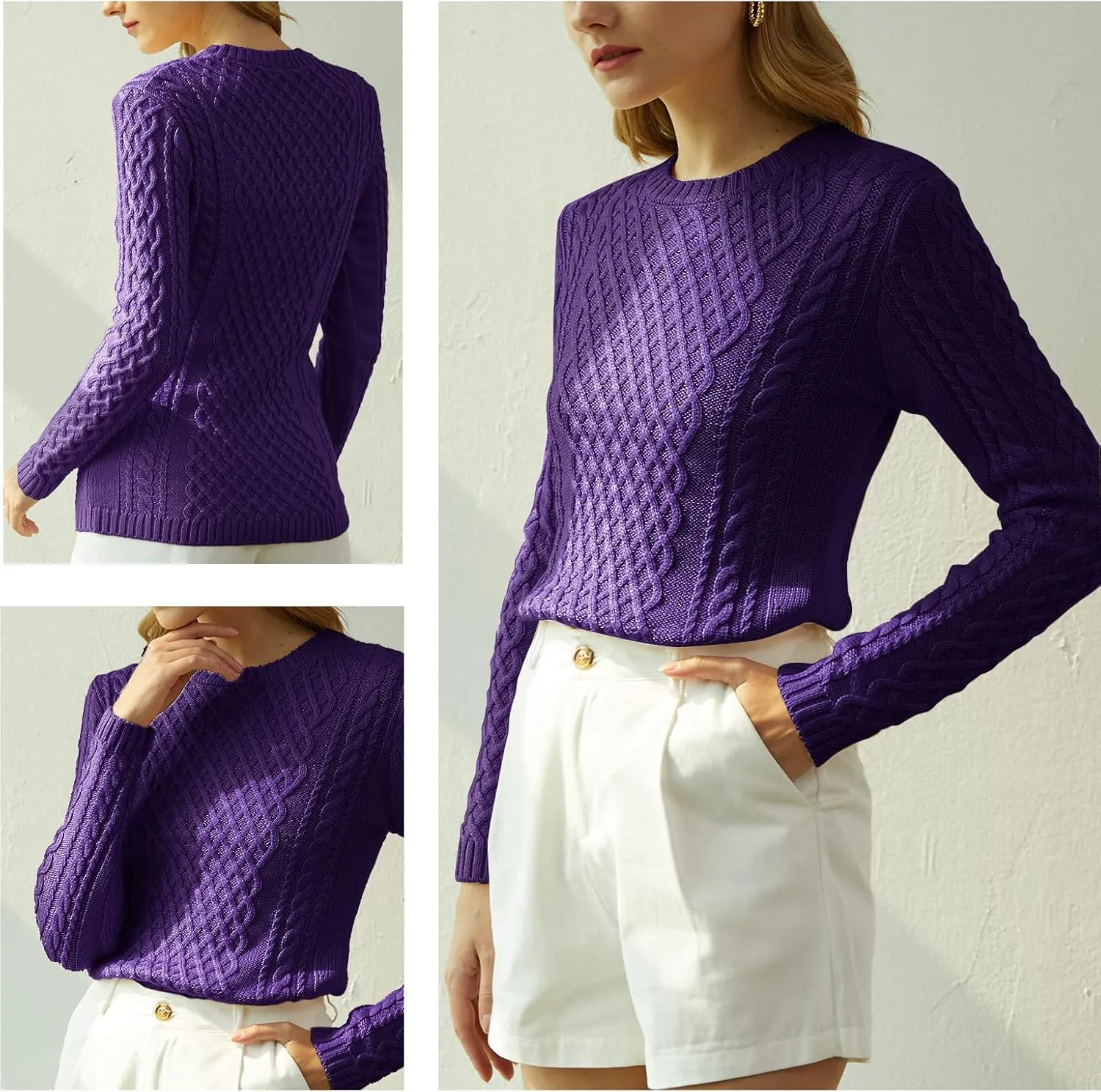 v28 Women Crew Neck Knit Stretchable Elasticity Long Sleeve Sweater Jumper Pullover