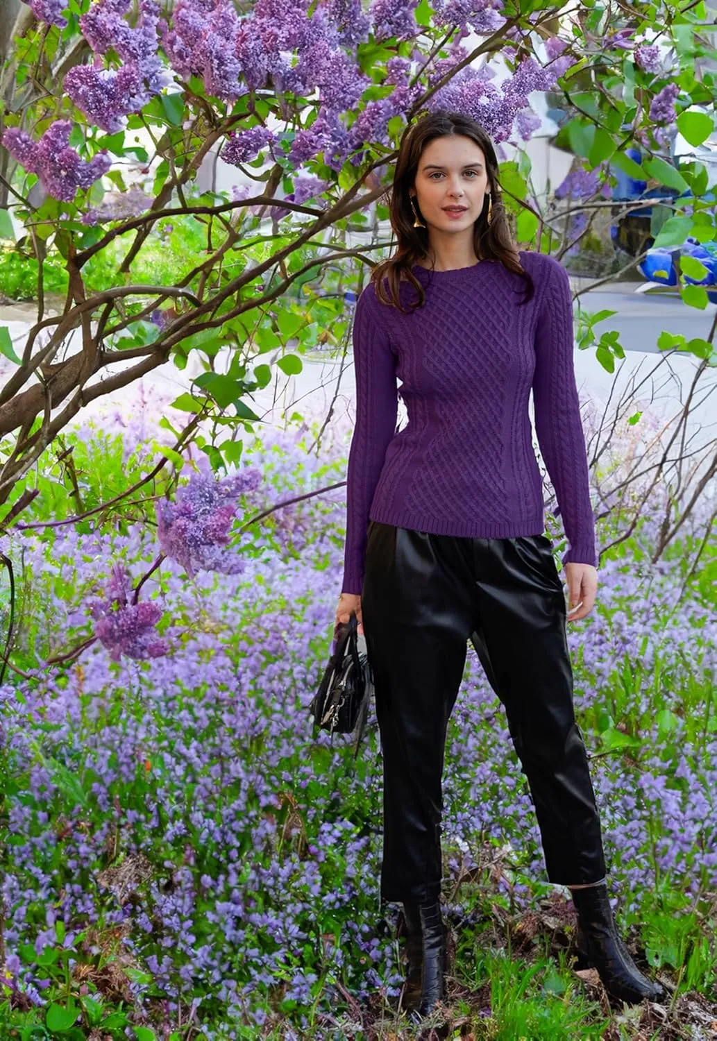 v28 Women Crew Neck Knit Stretchable Elasticity Long Sleeve Sweater Jumper Pullover