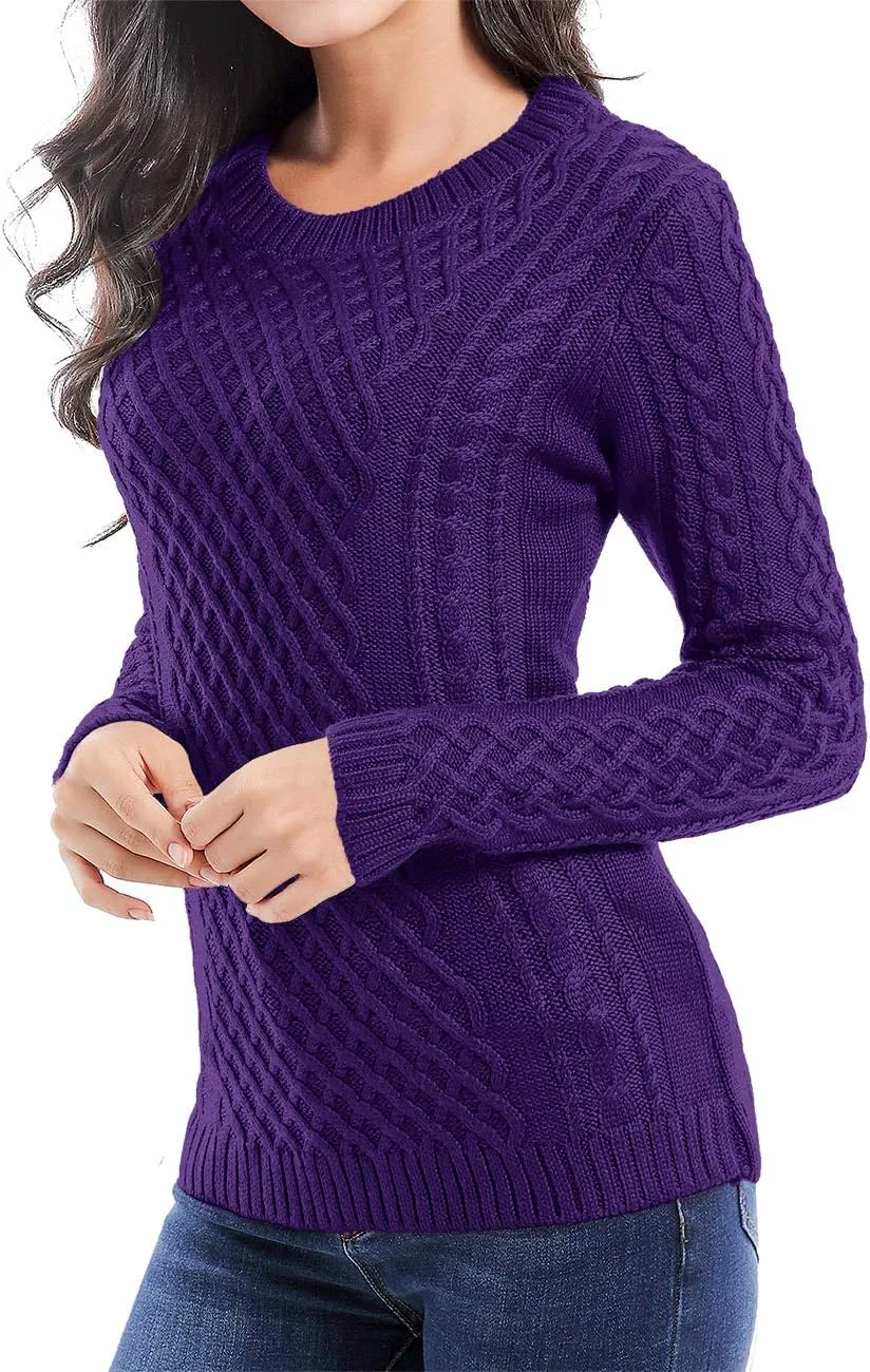 v28 Women Crew Neck Knit Stretchable Elasticity Long Sleeve Sweater Jumper Pullover