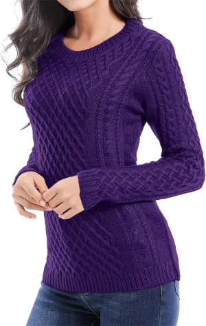 v28 Women Crew Neck Knit Stretchable Elasticity Long Sleeve Sweater Jumper Pullover