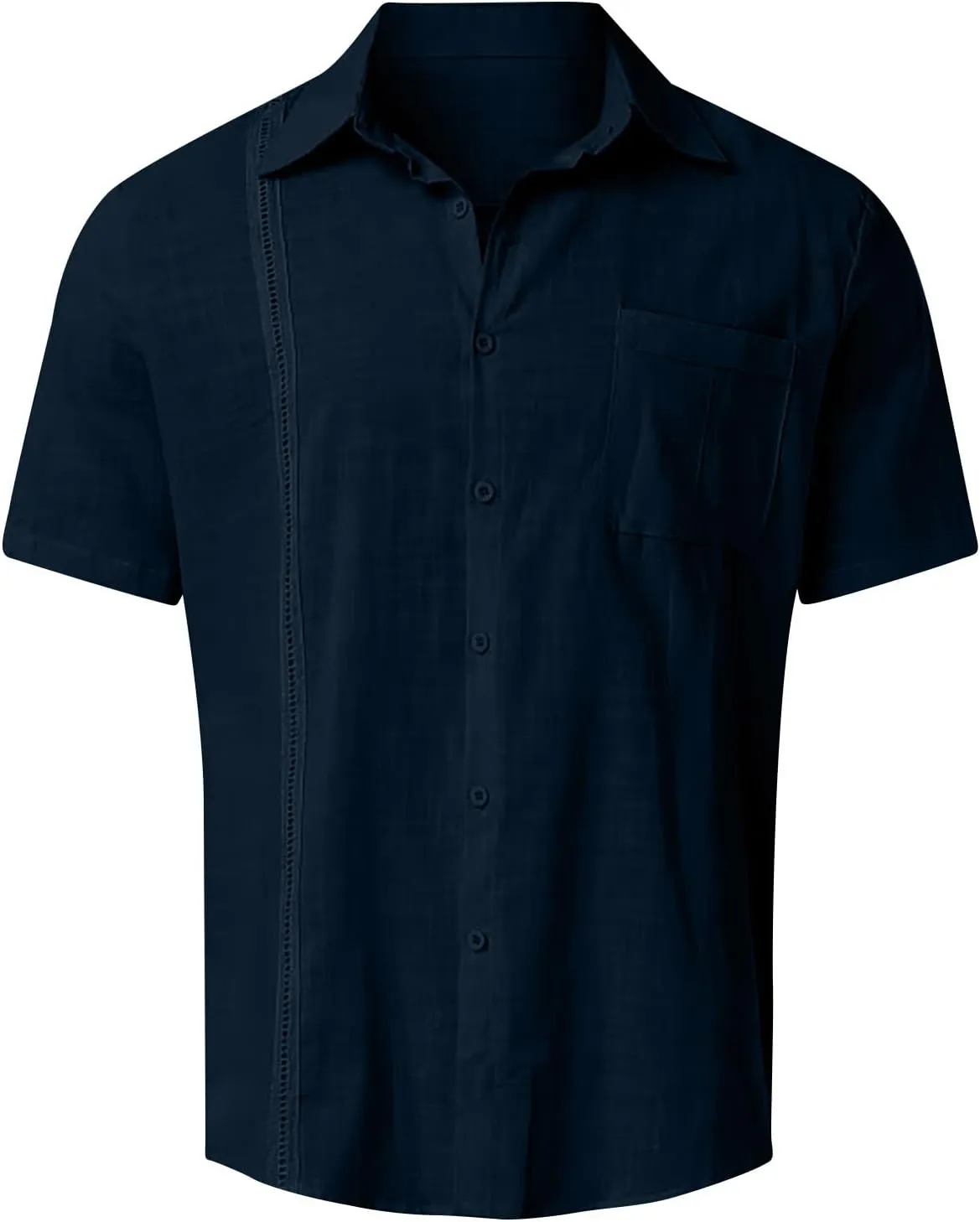 Vertical Striped Hawaiian Shirt for Men Cotton Linen Button Down Short Sleeve Tops Cuban Camp Guayabera Beach Shirts