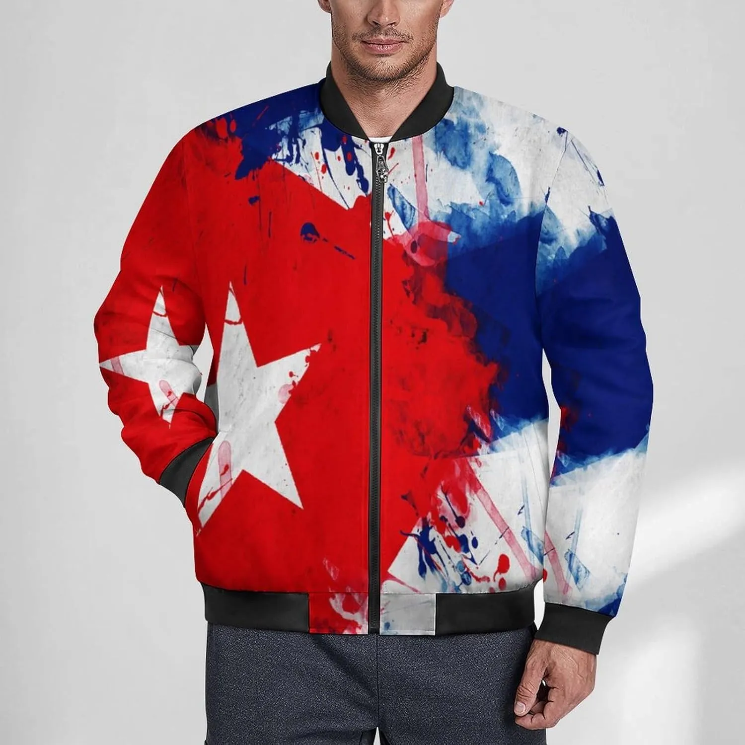 Vintage Cuba Flag Men's Bomber Jacket Lightweight Windbreaker Fashion Spring Fall Coats Casual Jackets for Men