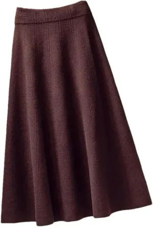 Vintage Knitted Long Skirt Women Casual Solid A Line Skirt Female High Waist Midi Skirt