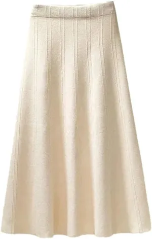 Vintage Knitted Long Skirt Women Casual Solid A Line Skirt Female High Waist Midi Skirt