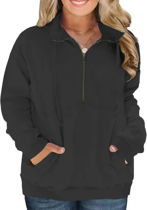 VISLILY Plus-Size-Sweatshirts for Women Oversized Half Zip Pullover Casual Long Sleeve Sweater Trendy Tops with Pocket XL-5XL