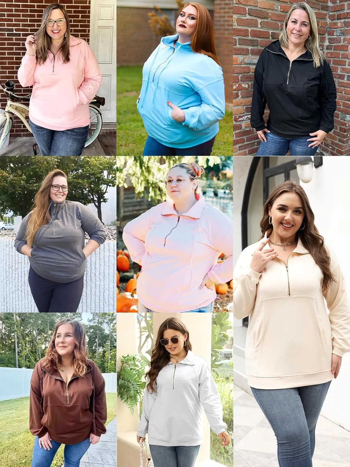 VISLILY Plus-Size-Sweatshirts for Women Oversized Half Zip Pullover Casual Long Sleeve Sweater Trendy Tops with Pocket XL-5XL