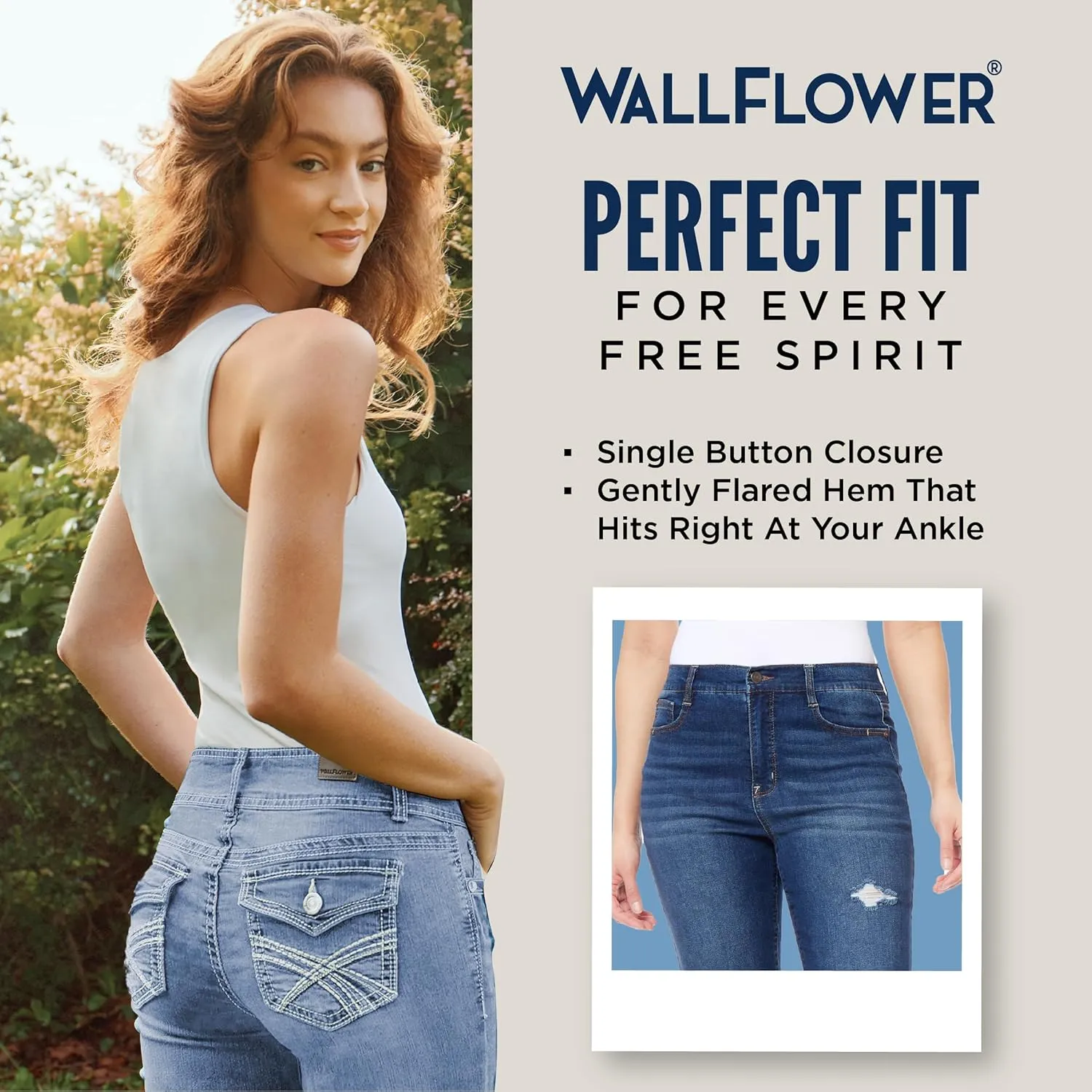 WallFlower Women's Juniors InstaVintage Fearless Curvy High-Rise Stretch Flip Flop Flare Ankle Jeans