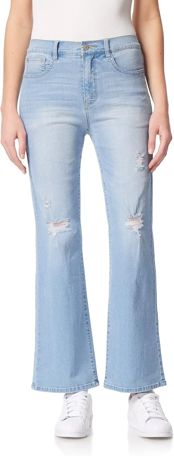 WallFlower Women's Juniors InstaVintage Fearless Curvy High-Rise Stretch Flip Flop Flare Ankle Jeans