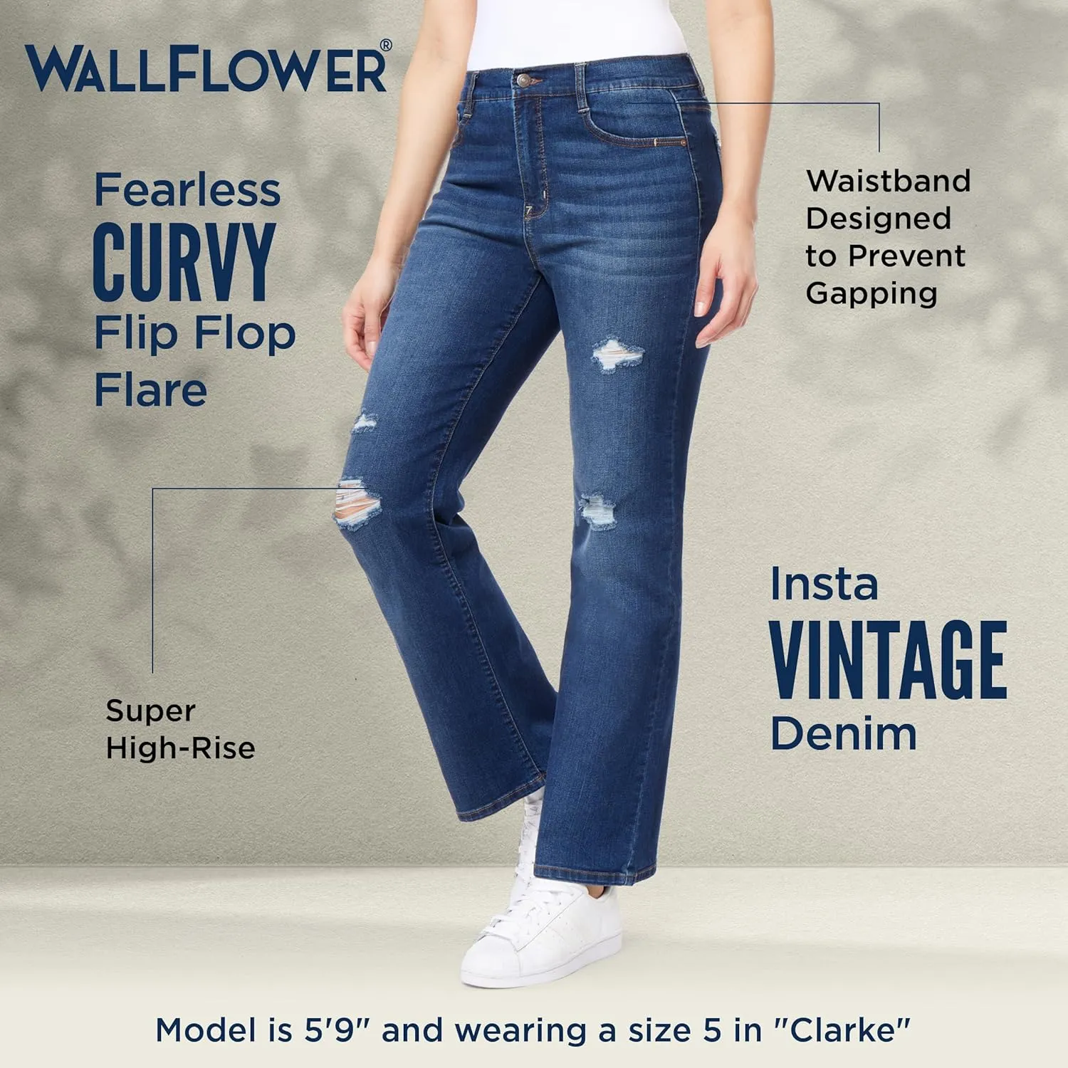 WallFlower Women's Juniors InstaVintage Fearless Curvy High-Rise Stretch Flip Flop Flare Ankle Jeans