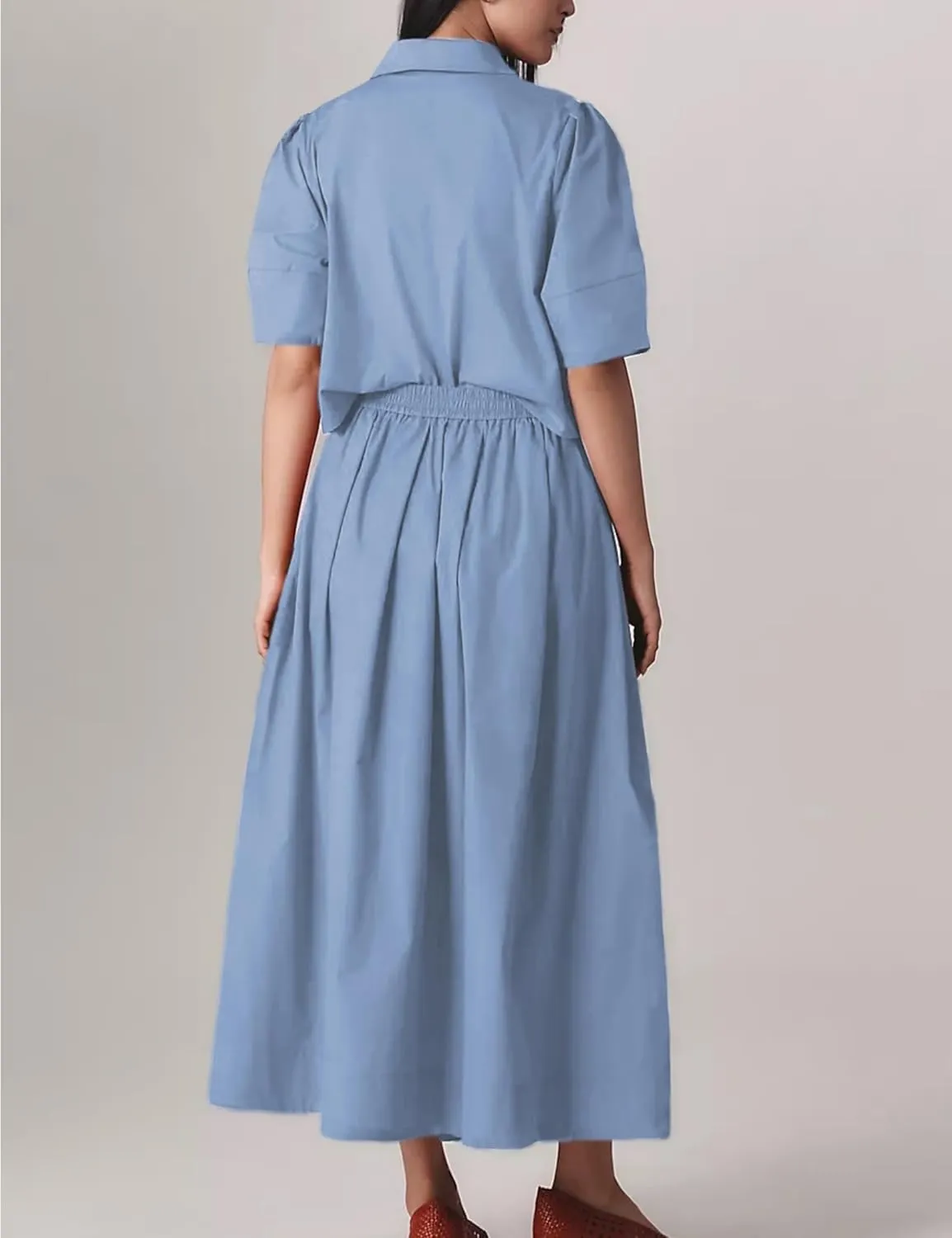 Wanzetaly Womens 2 Piece Outfits Summer Skirt Set Button Short Sleeve Tops and Maxi Skirt Dress Sets with Pockets
