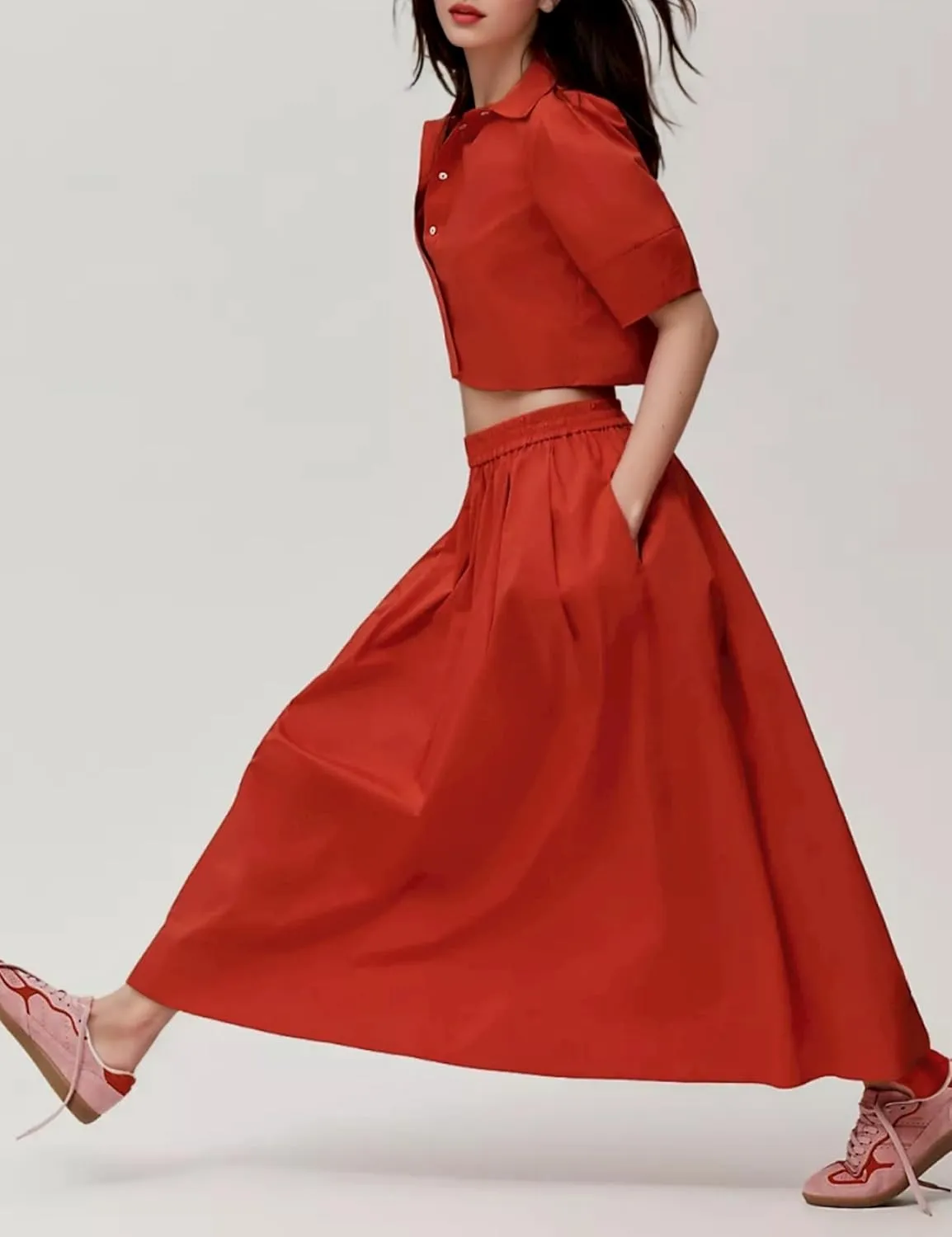 Wanzetaly Womens 2 Piece Outfits Summer Skirt Set Button Short Sleeve Tops and Maxi Skirt Dress Sets with Pockets