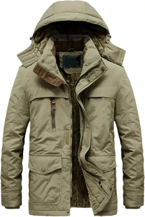 Warm Padded Parkas Men Winter Military Fleece Jackets Hooded Coats Multi-Pocket Casual Cotton Overcoat Plus Size