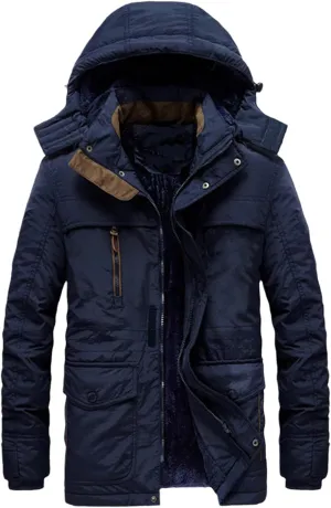 Warm Padded Parkas Men Winter Military Fleece Jackets Hooded Coats Multi-Pocket Casual Cotton Overcoat Plus Size
