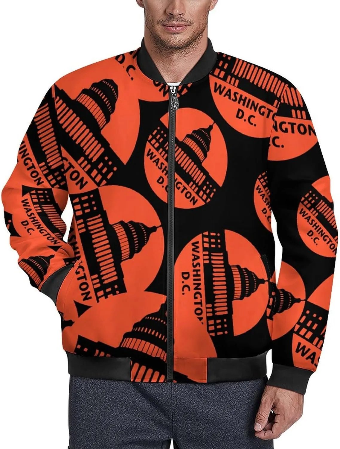 Washington D C Men's Bomber Jacket Lightweight Windbreaker Fashion Spring Fall Coats Casual Jackets for Men