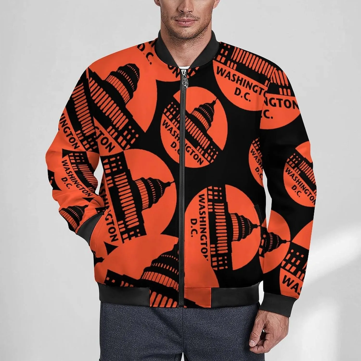 Washington D C Men's Bomber Jacket Lightweight Windbreaker Fashion Spring Fall Coats Casual Jackets for Men