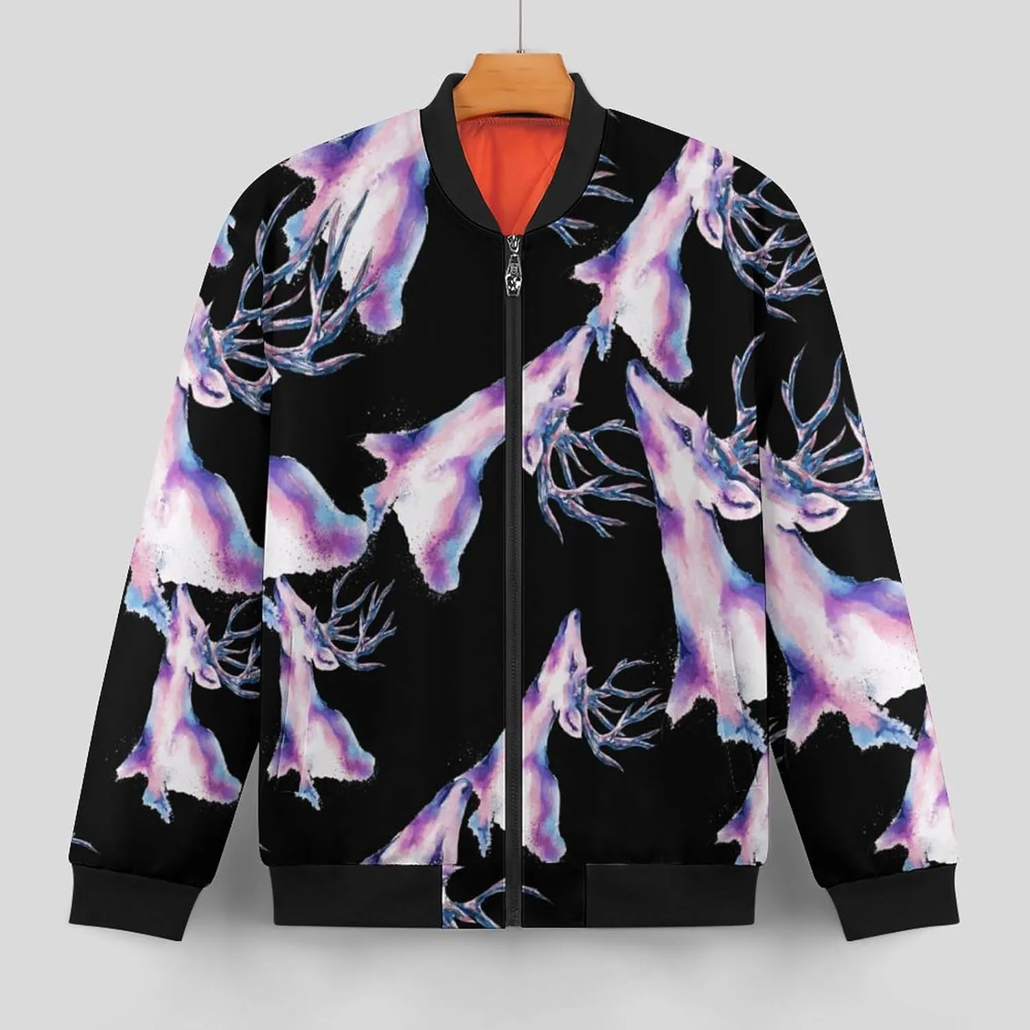 Watercolor Deer Men's Bomber Jacket Lightweight Windbreaker Fashion Spring Fall Coats Casual Jackets for Men