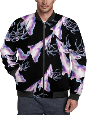 Watercolor Deer Men's Bomber Jacket Lightweight Windbreaker Fashion Spring Fall Coats Casual Jackets for Men