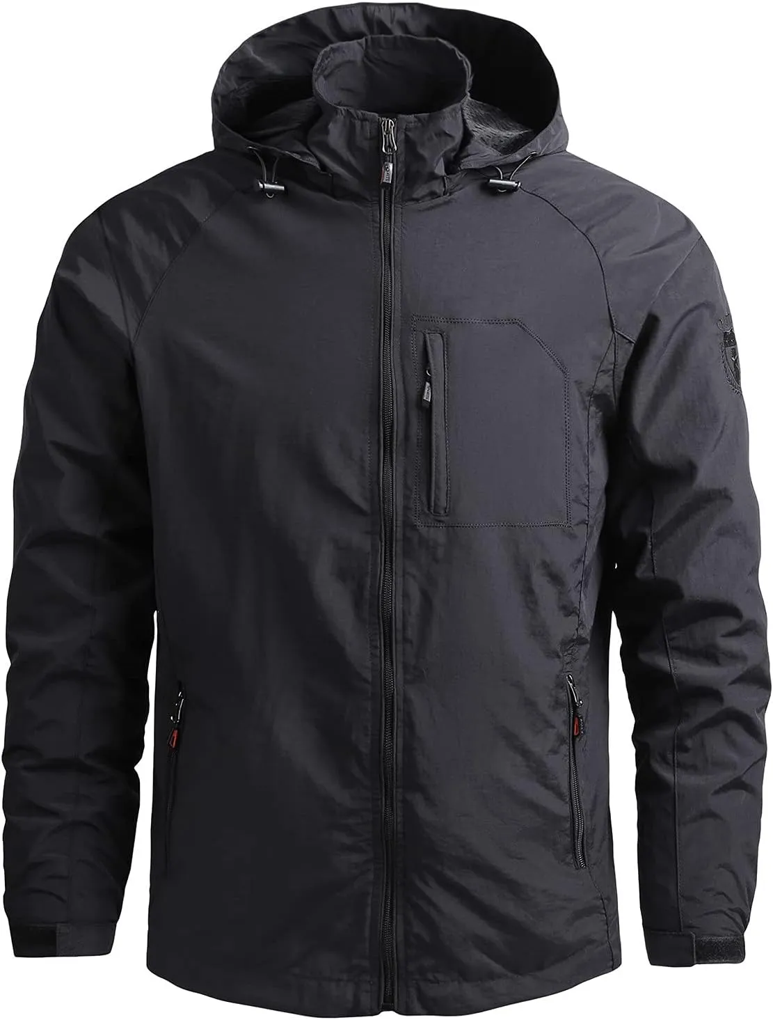 Waterproof Jackets for Men's Lightweight Full Zip Warm Windbreaker Jackets Detachable Hood Hiking Sweat Coats
