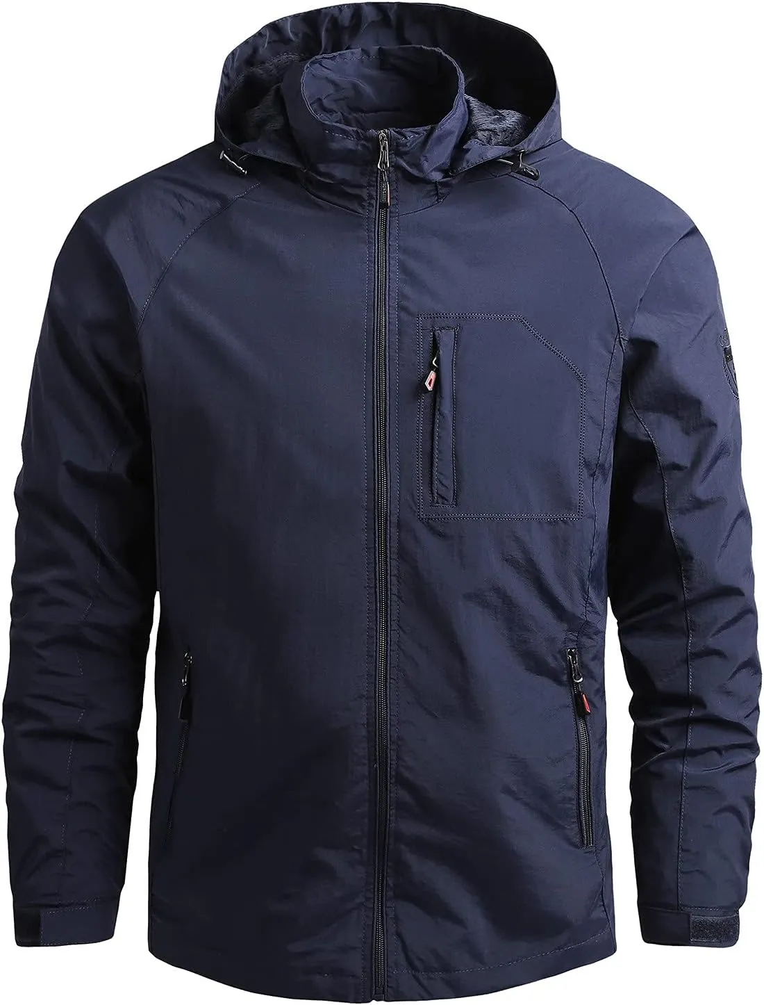 Waterproof Jackets for Men's Lightweight Full Zip Warm Windbreaker Jackets Detachable Hood Hiking Sweat Coats