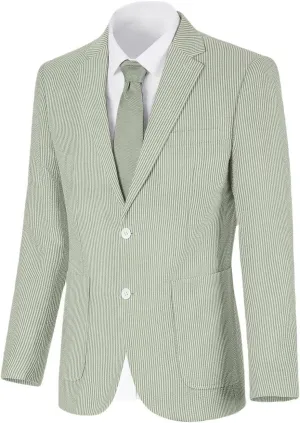 Wehilion Mens Seersucker Suit Jacket Casual Summer Blazer Slim Fit Sport Coats Suits Jackets Wedding Prom Tuxedo Blazers