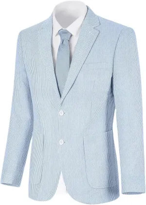 Wehilion Mens Seersucker Suit Jacket Casual Summer Blazer Slim Fit Sport Coats Suits Jackets Wedding Prom Tuxedo Blazers