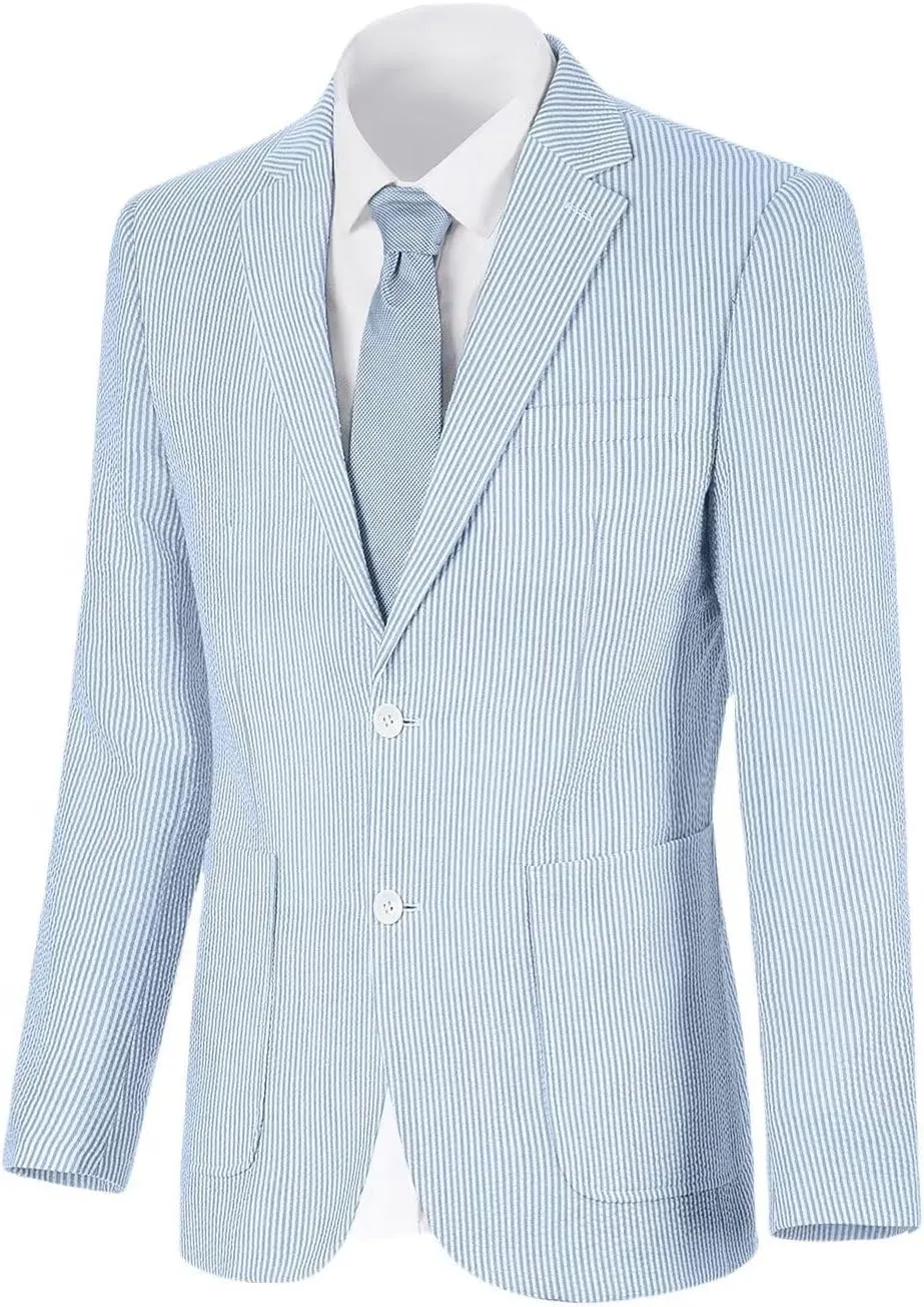 Wehilion Mens Seersucker Suit Jacket Casual Summer Blazer Slim Fit Sport Coats Suits Jackets Wedding Prom Tuxedo Blazers