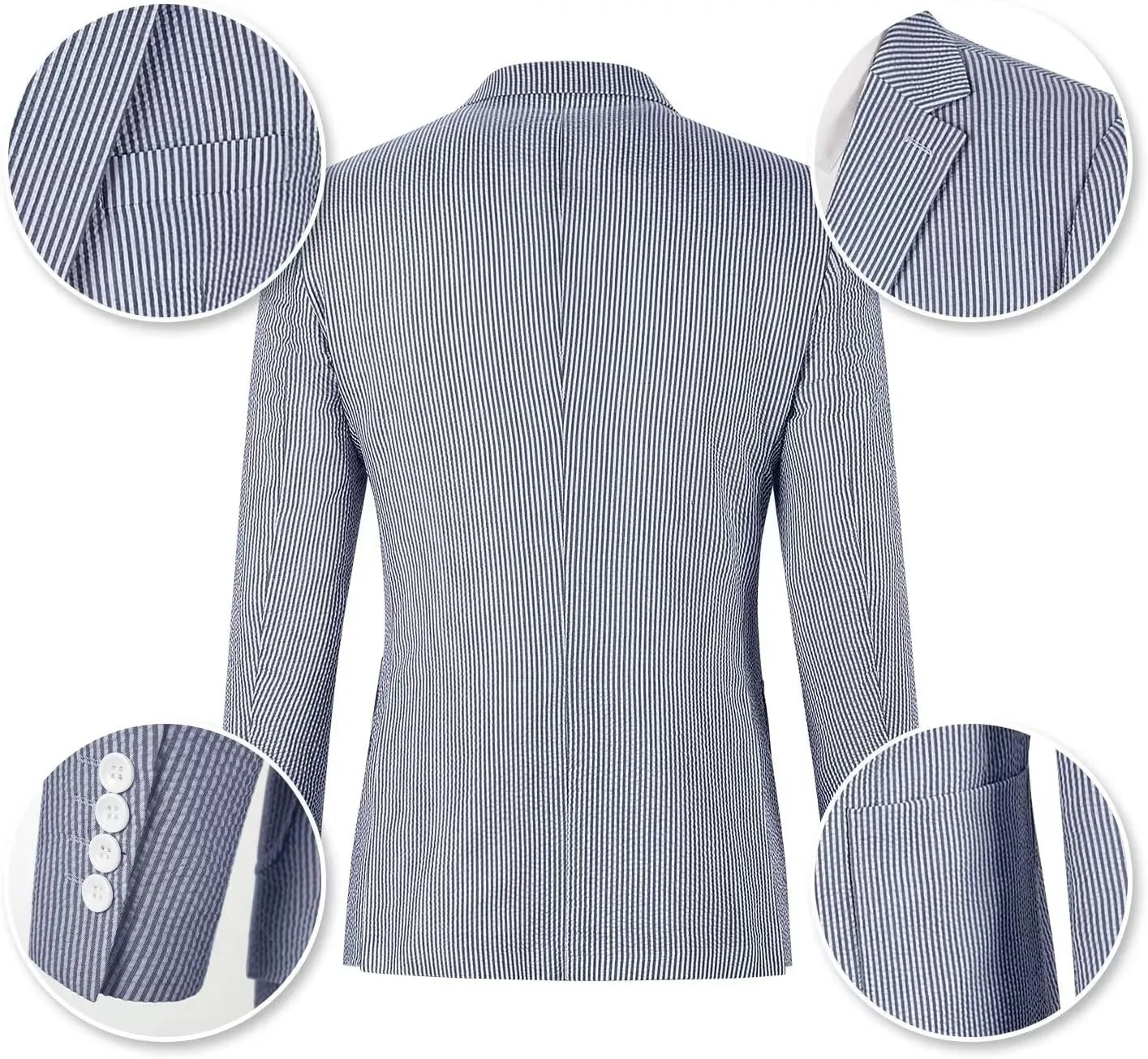 Wehilion Mens Seersucker Suit Jacket Casual Summer Blazer Slim Fit Sport Coats Suits Jackets Wedding Prom Tuxedo Blazers