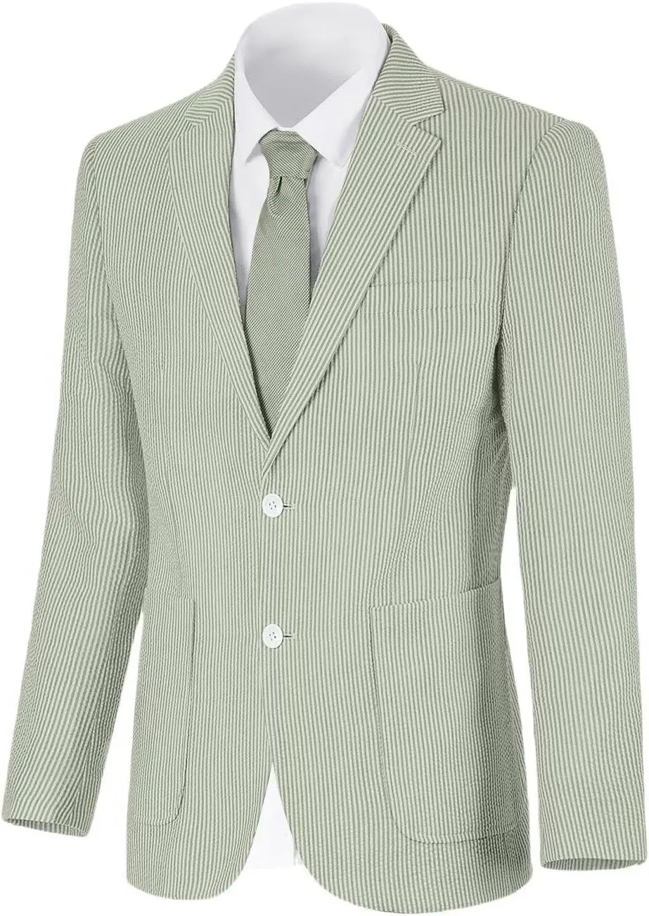 Wehilion Mens Seersucker Suit Jacket Casual Summer Blazer Slim Fit Sport Coats Suits Jackets Wedding Prom Tuxedo Blazers