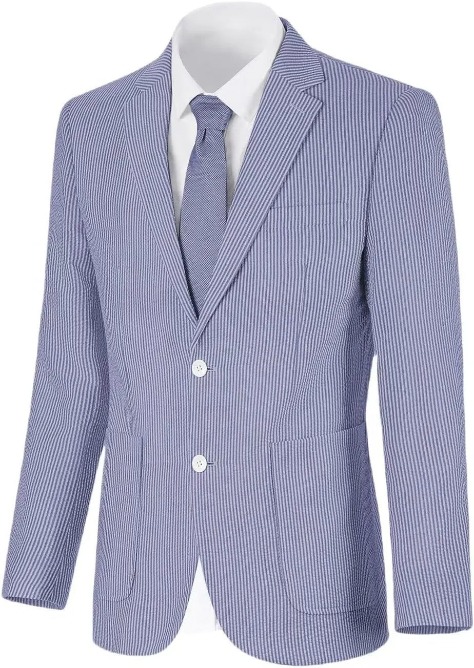 Wehilion Mens Seersucker Suit Jacket Casual Summer Blazer Slim Fit Sport Coats Suits Jackets Wedding Prom Tuxedo Blazers