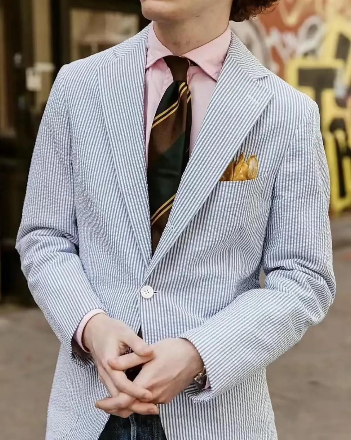 Wehilion Mens Seersucker Suit Jacket Casual Summer Blazer Slim Fit Sport Coats Suits Jackets Wedding Prom Tuxedo Blazers