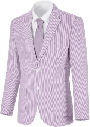 Wehilion Mens Seersucker Suit Jacket Casual Summer Blazer Slim Fit Sport Coats Suits Jackets Wedding Prom Tuxedo Blazers