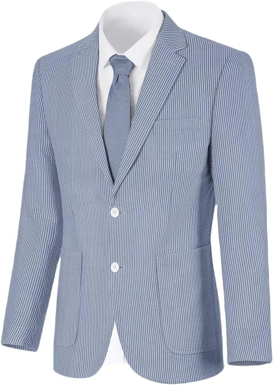 Wehilion Mens Seersucker Suit Jacket Casual Summer Blazer Slim Fit Sport Coats Suits Jackets Wedding Prom Tuxedo Blazers