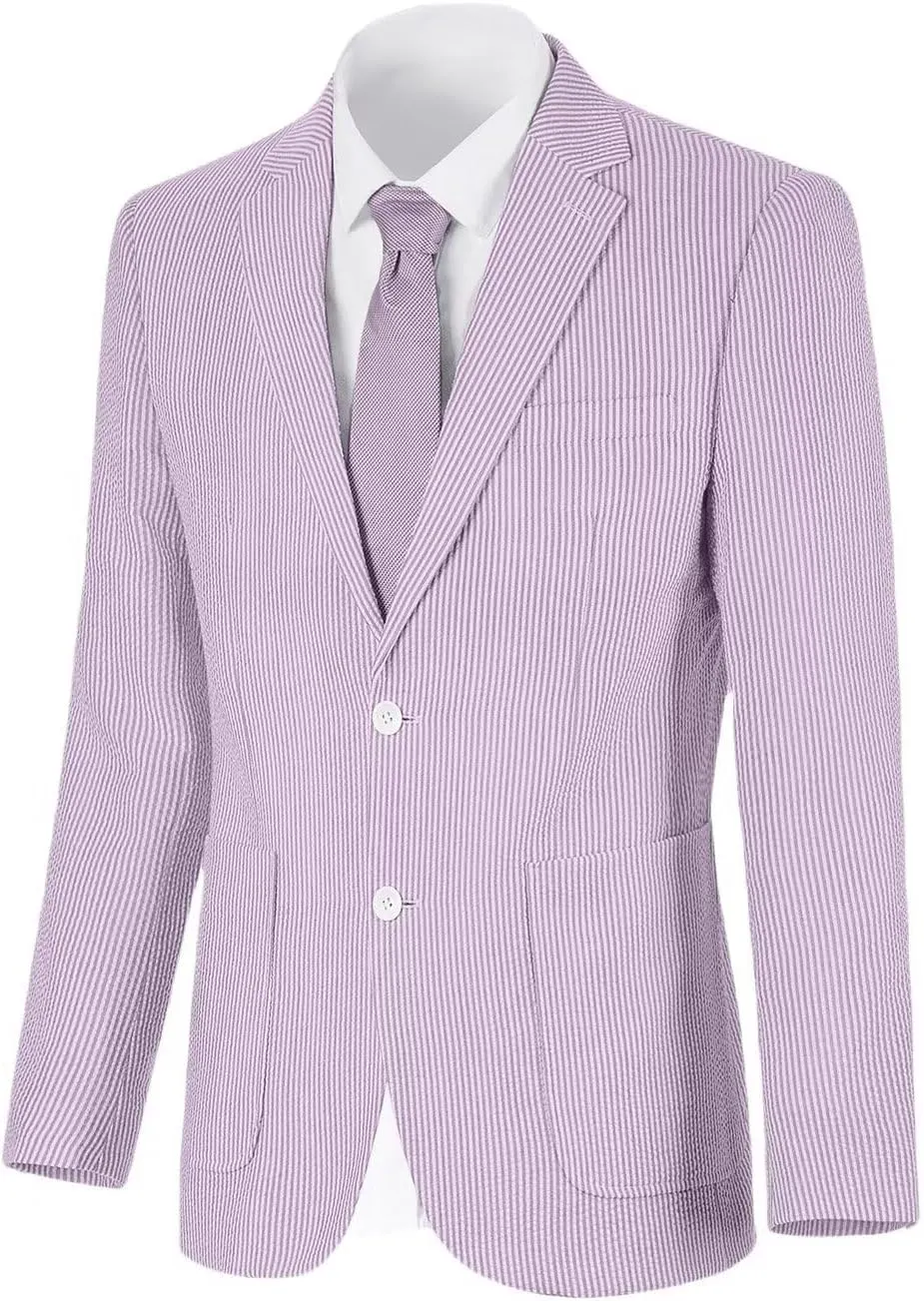 Wehilion Mens Seersucker Suit Jacket Casual Summer Blazer Slim Fit Sport Coats Suits Jackets Wedding Prom Tuxedo Blazers
