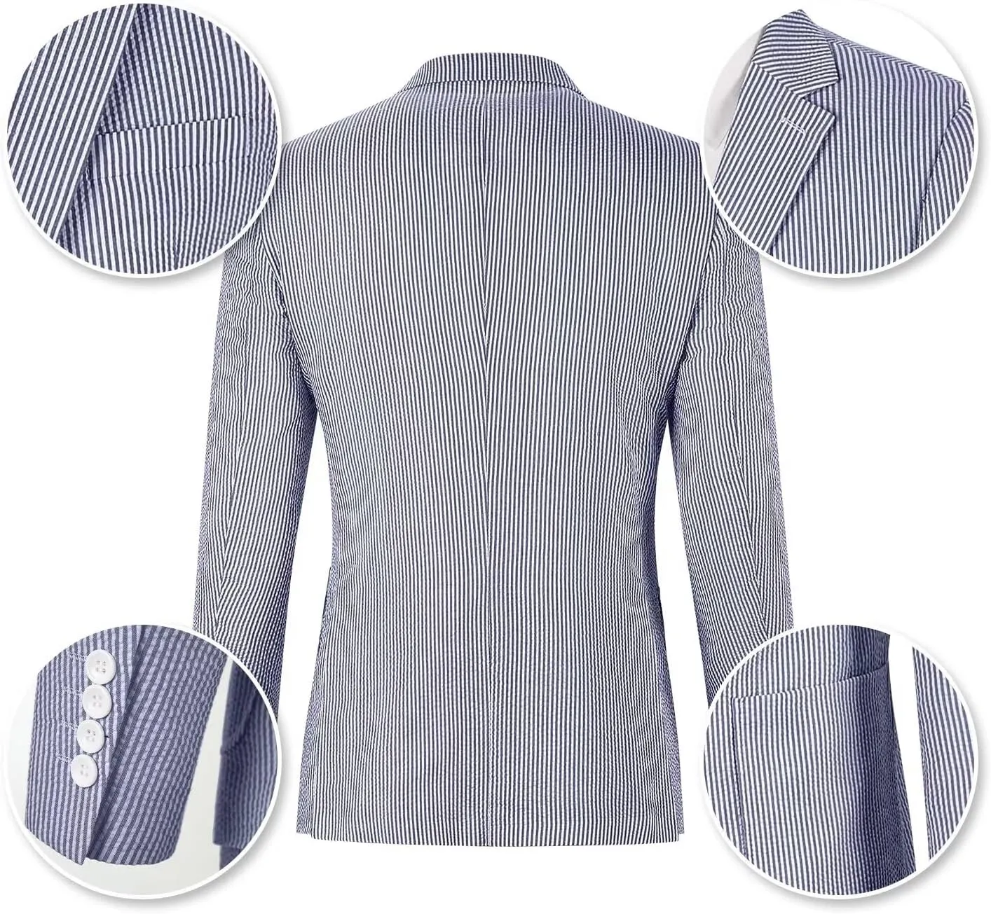 Wehilion Mens Seersucker Suit Jacket Casual Summer Blazer Slim Fit Sport Coats Suits Jackets Wedding Prom Tuxedo Blazers