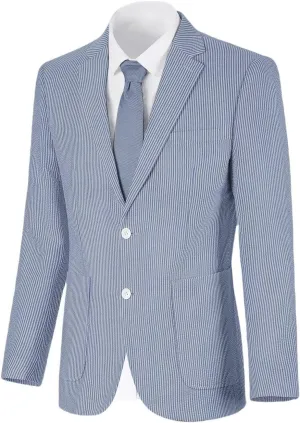 Wehilion Mens Seersucker Suit Jacket Casual Summer Blazer Slim Fit Sport Coats Suits Jackets Wedding Prom Tuxedo Blazers
