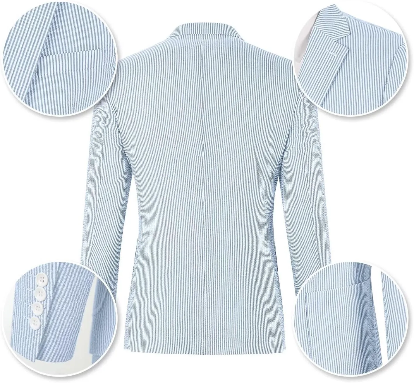 Wehilion Mens Seersucker Suit Jacket Casual Summer Blazer Slim Fit Sport Coats Suits Jackets Wedding Prom Tuxedo Blazers