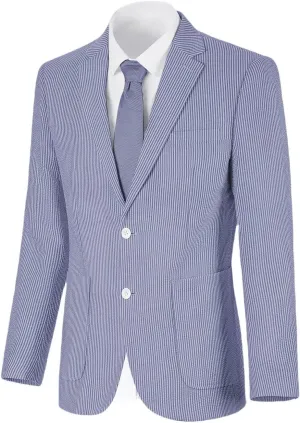 Wehilion Mens Seersucker Suit Jacket Casual Summer Blazer Slim Fit Sport Coats Suits Jackets Wedding Prom Tuxedo Blazers