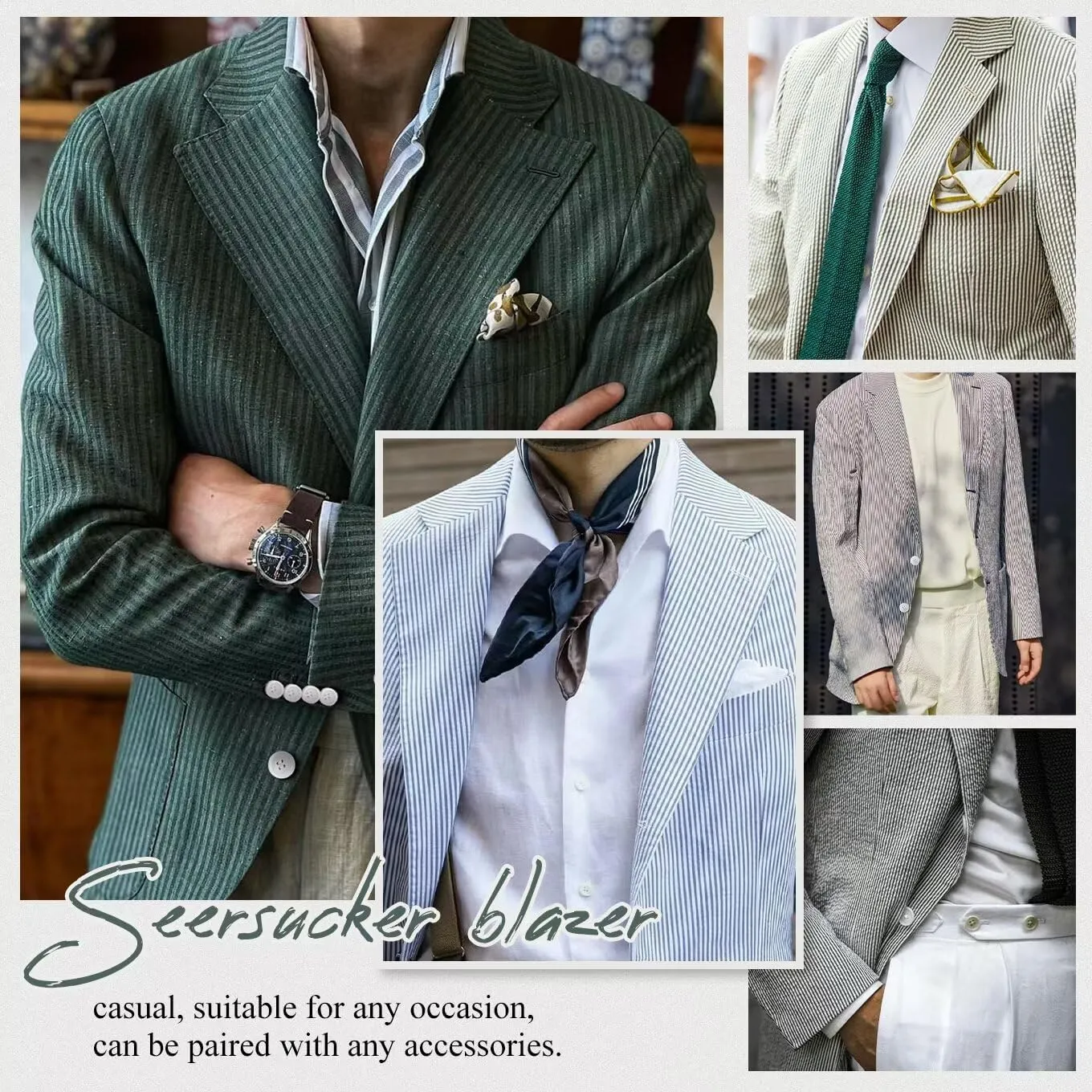 Wehilion Mens Seersucker Suit Jacket Casual Summer Blazer Slim Fit Sport Coats Suits Jackets Wedding Prom Tuxedo Blazers