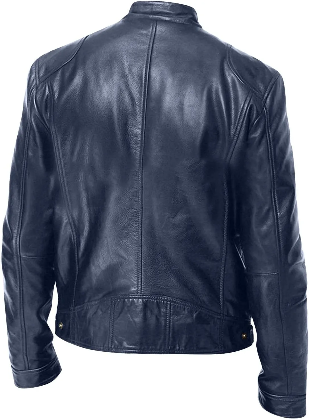 WENKOMG1 Faux Leather Jacket for Men Winter Fall Motorcycle Outerwear Stylish Long Sleeve Zip Up Coat Bike Riding Coat