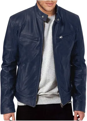 WENKOMG1 Faux Leather Jacket for Men Winter Fall Motorcycle Outerwear Stylish Long Sleeve Zip Up Coat Bike Riding Coat