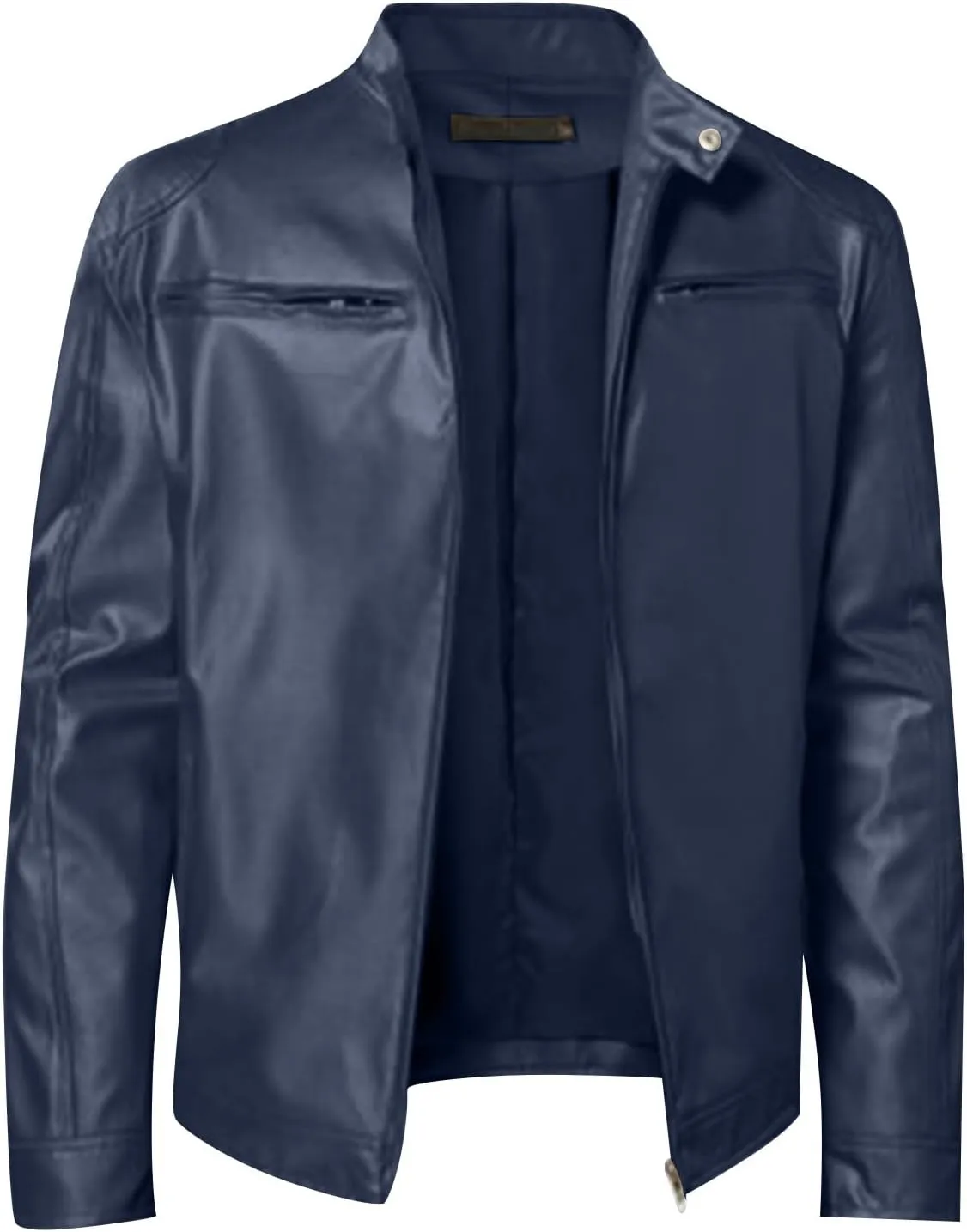 WENKOMG1 Faux Leather Jacket for Men Winter Fall Motorcycle Outerwear Stylish Long Sleeve Zip Up Coat Bike Riding Coat