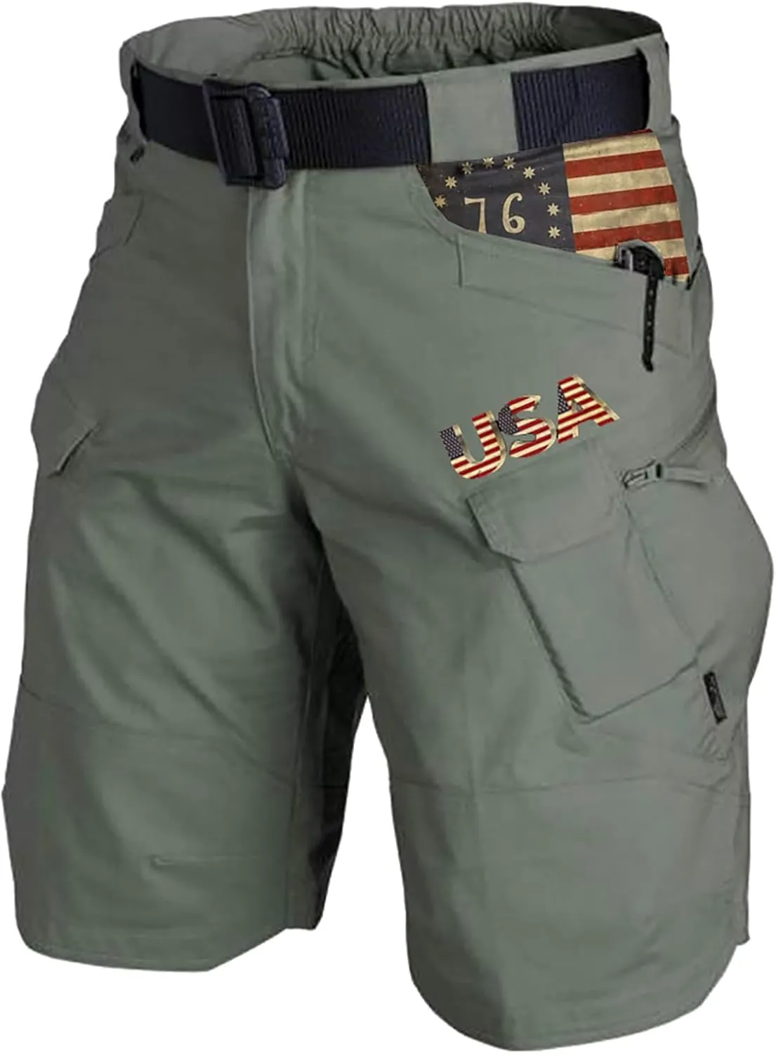 WENKOMG1 Mens Cargo Shorts 4th of July Outdoor Tactical Shorts Patritotic Printed Military Shorts with Multi Pockets