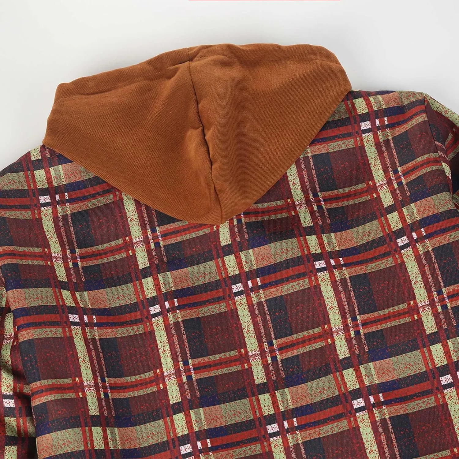 WENKOMG1 Mens Quilted Lined Jacket,Casual Warm Plaid Flannel Shirt Hooded Velvet Button Down Shirt Winter Fall Outerwear