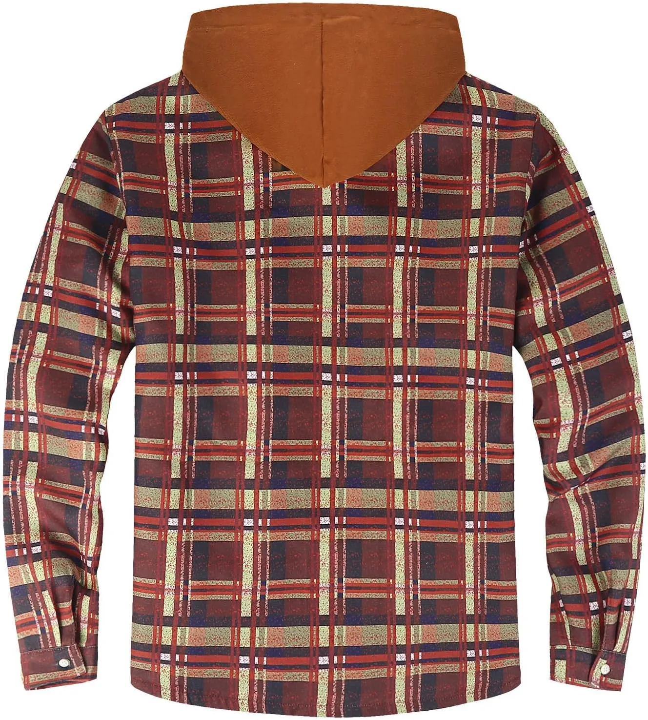 WENKOMG1 Mens Quilted Lined Jacket,Casual Warm Plaid Flannel Shirt Hooded Velvet Button Down Shirt Winter Fall Outerwear