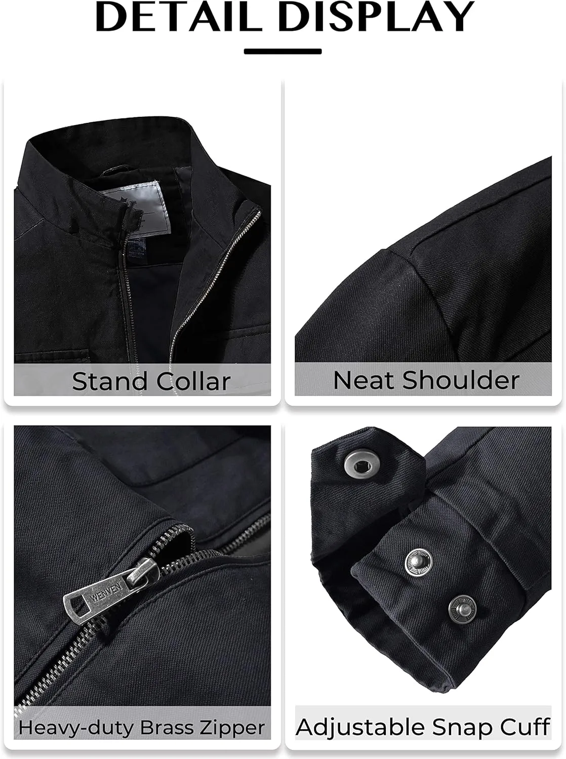 WenVen Men's Spring Cotton Military Jacket Casual Lightweight Canvas Field Coat
