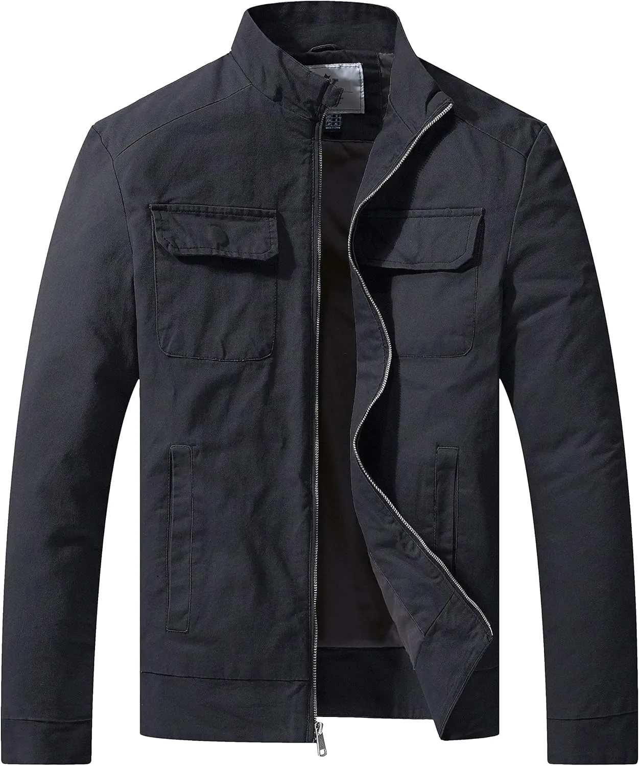 WenVen Men's Spring Cotton Military Jacket Casual Lightweight Canvas Field Coat