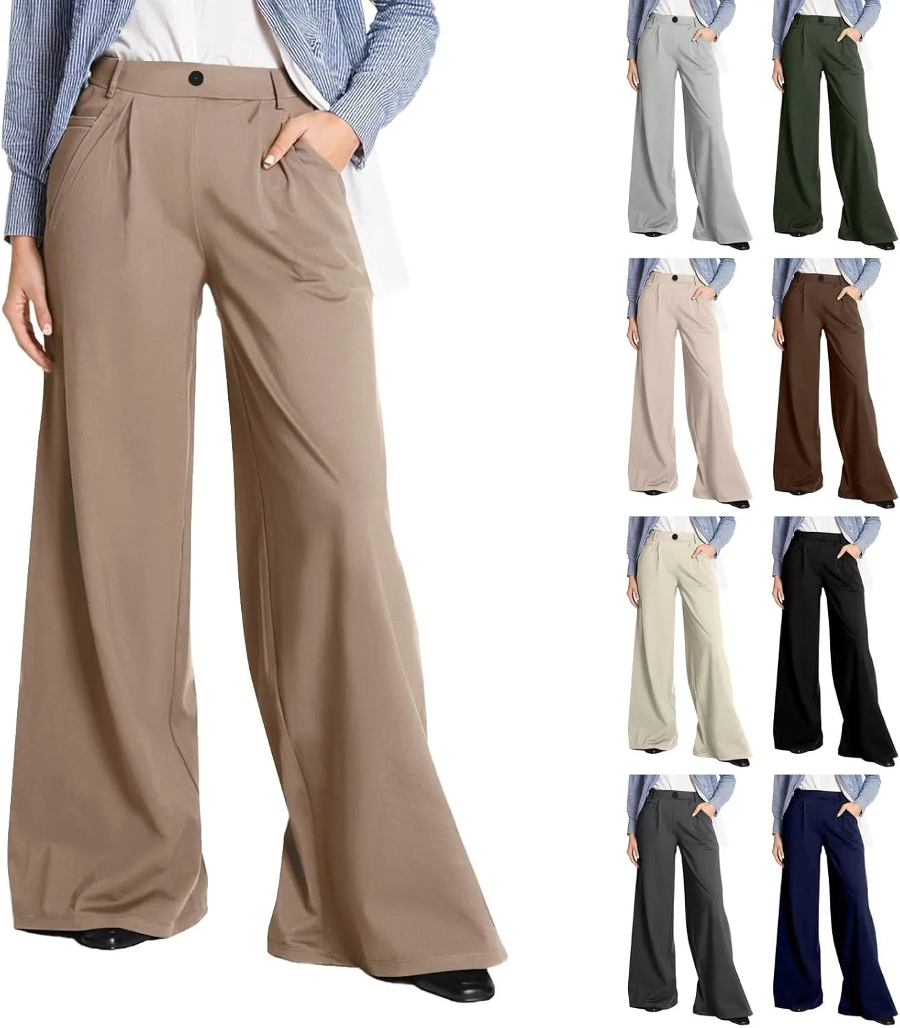 Wide Leg Dress Pants for Women High Waisted Business Casual Pants Office Work Pants Pull On Slacks Palazzo Trousers